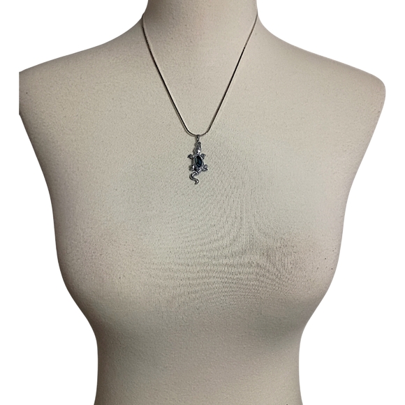 Vintage Lizard Gecko‎ Pendant Necklace Silver Tone Shell Glass Abalone Inlay - Picture 8 of 16
